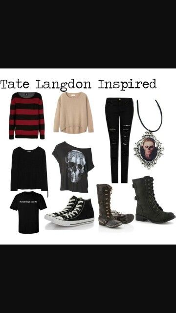 Tate outfit from AHS Ahs Outfits, Ahs Tate, Red Striped Sweater, Violet Harmon, Geeky Clothes, Tate Langdon, Fandom Outfits, Outfit Collage, Evan Peters