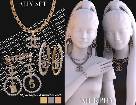 Alix Set [Chanel Month 2.0 - Day 4] - MURPHY x BRADFORD x NOCTIS Sims Eyeliner, Sims Y2k, Cc Accessories, Los Sims 4 Mods, Sims 4 Couple Poses, Sims 4 Piercings, Chanel Set, The Sims 4 Pc, Free Sims 4