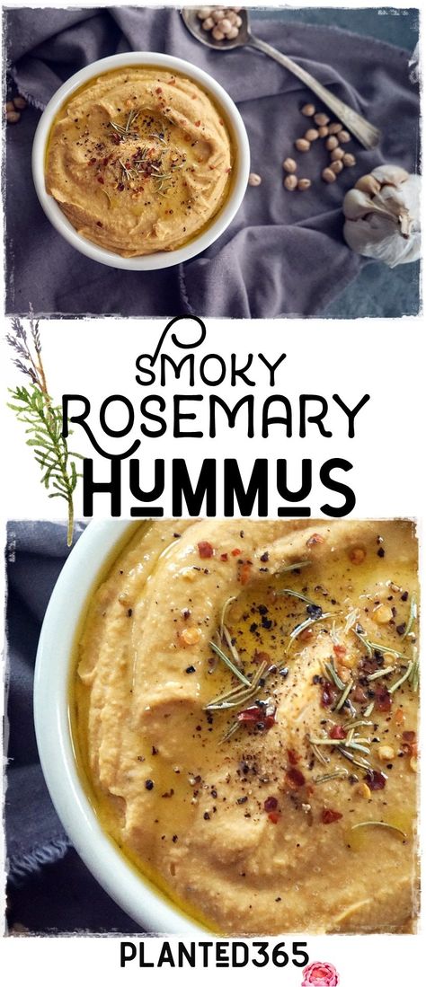 Smoky Rosemary Hummus Pantry Recipe | Planted365 Rosemary Vegan Recipes, Flavored Hummus Recipe, Vegan Food Processor Recipes, Rosemary Recipes Vegetarian, Rosemary Recipes Healthy, Food Processor Recipes Dinner, Recipes With Rosemary, Plant Base Recipe, Unique Hummus Recipe