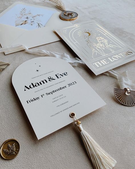 Did you know our best selling design is available to order in a beautiful soft Ivory? A great alternative to those looking for softer wedding stationery. I recently decided to tweak the original design which includes adding more celestial elements such as starsign constellations and stars, as well as a modernised illustration of Adam and Eve. Silk tassels, gold charms and wax seals can be adapted to match your colour palette, with plenty of card options available. More colours coming soon 💫 . . Celestial Invitations, Celestial Wedding Invitations, Best Selling Design, Celestial Elements, Bespoke Wedding Stationery, Silk Tassels, Celestial Wedding, Wedding Stationery Design, Selling Design