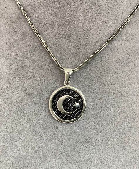 Silver Necklace Silver Pendant Moon-Star Silver Necklace  925K Sterling Real Silver Chain Thickness:1.50 MM  Weight of the Item: 10 Gr (Approx) Silver Necklace Mens, Men Pendant, Moon Necklace Silver, Star Silver, Necklace Mens, Necklace Men, Mens Silver Necklace, Mystic Topaz, Mens Pendant