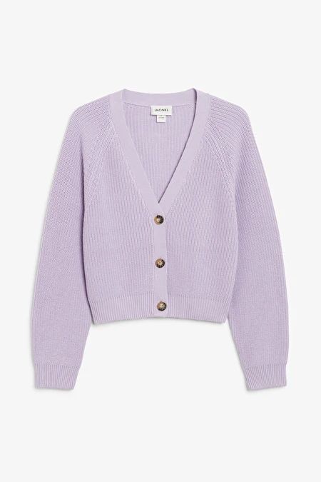 Lilac Cardigan, Puff Sleeve Cardigan, Perfect Cardigan, Purple Cardigan, Cute Cardigans, Chunky Knit Cardigan, Knitted Tops, Ribbed Cardigan, Cotton Cardigan