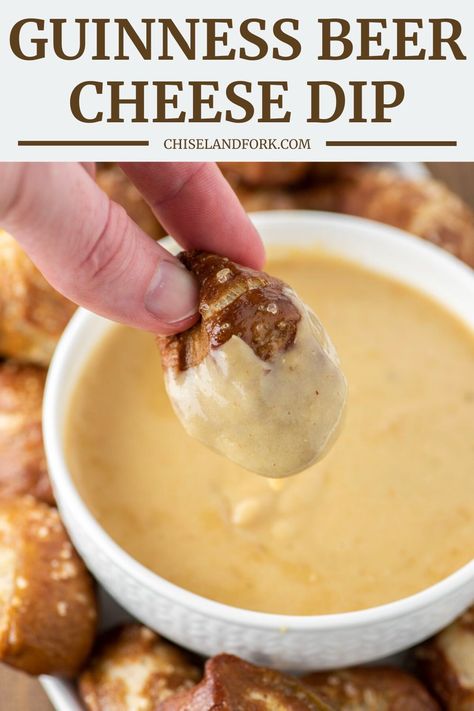 This cheese dip made with your favorite beer is the perfect recipe for hosting friends and can be ready in just 15 minutes. #beercheesedip #guinnnesscheesedip #stpatricksdayrecipes #appetizers | chiselandfork.com Irish Beer Cheese Dip For Pretzels, Guiness Cheese Dip Recipes, Irish Beer Cheese Dip Crockpot, Guinness Cheese Dip, Irish Cheese Dip, Irish Beer Cheese Dip, Guinness Beer Cheese Dip, Guinness Beer Cheese, Irish Beer Cheese