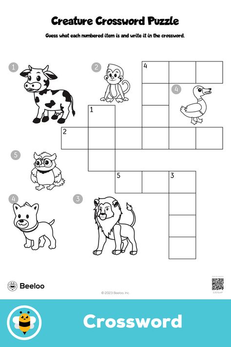 Medium animal-themed crossword puzzle for kids ages 5 and up Crossword Puzzles For Kids, Kids Crossword Puzzles, Crafts And Activities For Kids, Animal Printables, Puzzle For Kids, Counseling Activities, Animal Puzzle, Crossword Puzzles, Animal Activities