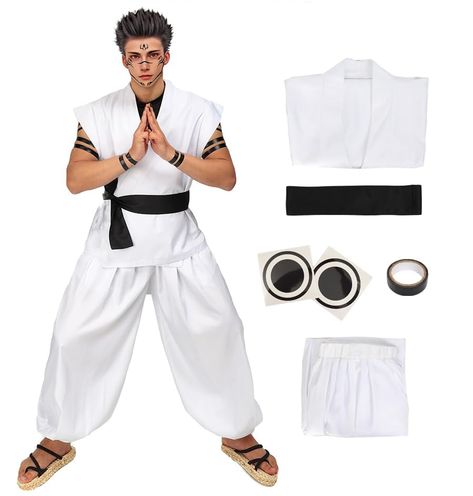 PRICES MAY VARY. Package Includes: Vest, tight clothing, pants, sash, arm temporary tattoos（Excluding shoes and wigs） Comfortable Material: Polyester and spandex. Soft, skin-friendly and elastic compression shirt for proper fit Costume: Accurate design and detailing based on anime, a sash and tattoo stickers complete the look Occasion: White kung fu suit is suitable for yoga, Christmas, comic con, as well as a good gift for the anime fans Servies: Please refer to the size chart before ordering t Sukuna Cosplay, Yoga Christmas, Arm Temporary Tattoos, Christmas Carnival, Clothing Pants, Compression Shirt, Tights Outfit, Kids Luggage, Soft Skin