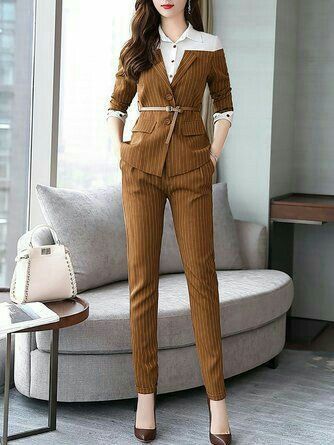 Top With Pants, Western Work, Modern Monochrome, Corporate Attire, 파티 드레스, Stage Outfit, Woman Suit Fashion, Pinstripe Suit, Korean Girl Fashion