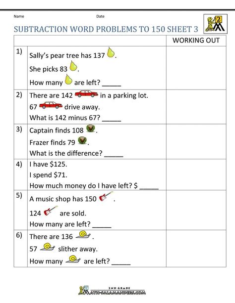 Addition Word Problems 2nd Grade, Subtraction Word Problems 2nd, Word Problems 2nd Grade, Two Digit Subtraction, Word Problems Kindergarten, Simple Subtraction, Regrouping Subtraction, Problem Solving Worksheet, Subtraction With Regrouping