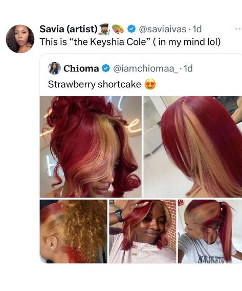 Hair Color Ideas 2 Colors, Black Woman Hair Dye Ideas, Fall Colors To Dye Your Hair Black Women, Dyed Hair Black Women 4c, Skunk Hair Ideas, Locs With Colored Tips, Burgundy And Blonde Hair Black Women, Hair Color Ideas For Locs, Wig Dye Ideas