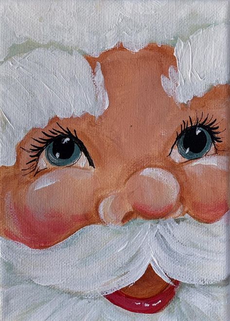 Christmas Images To Paint, Famous Christmas Paintings, Whimsical Santa Painting, Abstract Santa Claus Painting, How To Paint Santa Eyes, Diy Santa Paintings On Canvas, Diy Santa Painting, Santa Claus Face Painting, Whimsical Santa Art