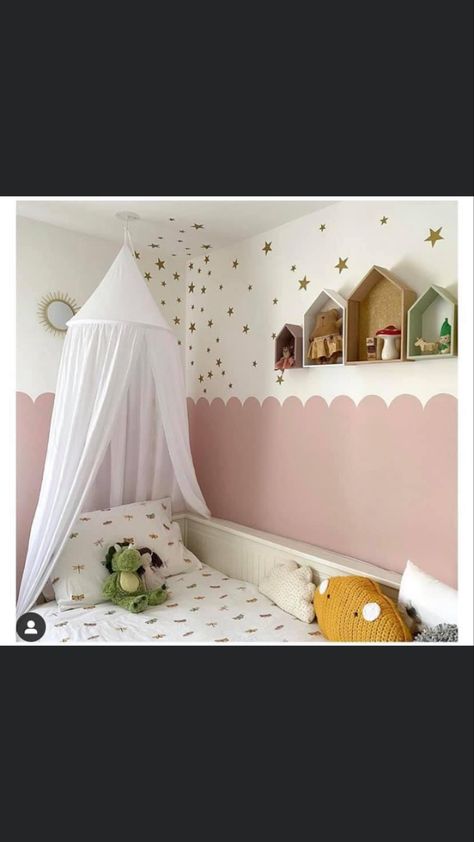 Nursery Ceiling Decor, Pink Scallop Wall, Kids Bedroom Space, Boy And Girl Shared Room, Light Pink Bedrooms, Small Girls Bedrooms, Girls Bedroom Paint, Rainbow Bedroom, Girl Room Inspiration