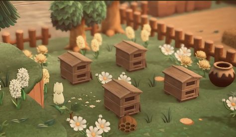 Acnh Beehive Ideas, Farm Acnh, Honey Farm, Animal Crossing Guide, Bee Farm, Lavender Honey, New Animal Crossing, Bee Hive, Animal Crossing