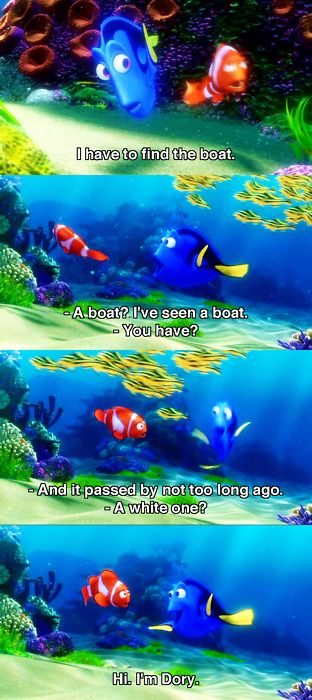 oh, dory Hi Im Dory Lets Go, Hi Im Dory, Dory Nemo, Anime Disney, Disney Finding Nemo, Disney Nerd, Movie Quotes Funny, Pixar Movies, Upcoming Films