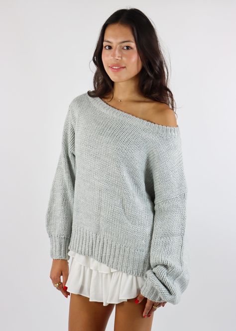 Cozy up in style with this Knit Boat Neck Sweater! Featuring an off-the-shoulder design and an oversized fit, this sweater is perfect for those relaxed, casual days. Pair with leggings or jeans for an effortlessly cool look. The Details Off-the-Shoulder Design Knit Fabric Oversized Fit 100% Acrylic [#other] Hand Wash Cold Do Not Bleach Lay Flat to Dry [/other] Going Out Skirts, Design Knit, Love Sweater, Boat Neck Sweater, Mini Skirt Dress, Bodycon Dresses Casual, Sweatshirt Outfit, Sweater Grey, Thrift Fashion