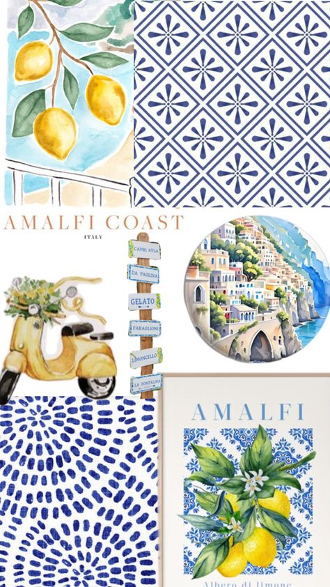 Dolce Vita Outfit, Italy Coast, Mediterranean Aesthetic, Lemon Patterns, Girly Tattoos, Mediterranean Style, Amalfi Coast, Fabric Painting, Coastal Decor