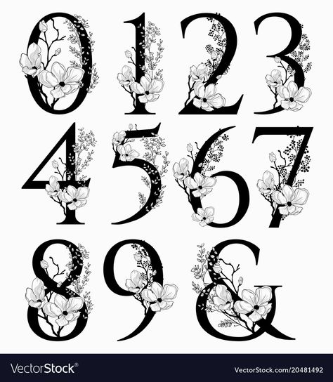 Fancy Numbers Fonts, Pz Logo, Fancy Numbers, Number Tattoo Fonts, Floral Numbers, Numbers Typography, Number Tattoos, Floral Font, Number Art