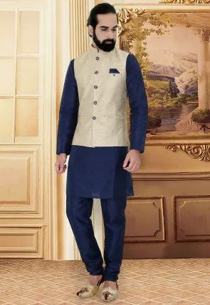 Navy Blue Sherwani, Blazer For Men Wedding, Navy Blue Kurta, Blue Sherwani, Silk Churidar, Vs Image, Groom Dress Men, Resham Work, Dress Men