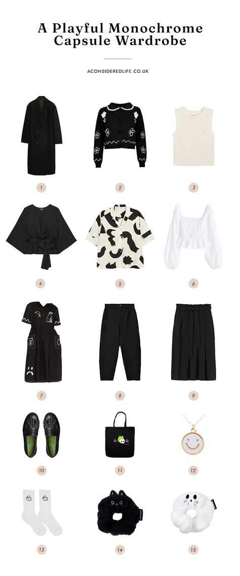 A Playful Monochrome Capsule Wardrobe Corporate Emo, Outfits Simple, Different Seasons, Fun Cute, Minimalist Wardrobe, Emo Goth, Fashion Advice, How To Build, Capsule Wardrobe