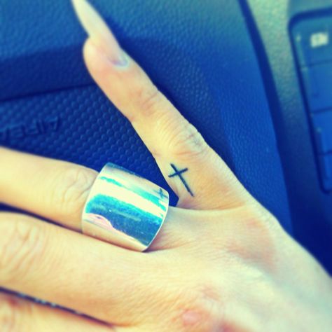 Small cross tattoo that will be on my wedding finger ❤️ Cross On Pinky Tattoo, Pinky Tattoo, Cross Finger Tattoos, Jesus Tattoos, Feminine Cross Tattoo, Faith Tattoos, Cross Tattoo On Wrist, Small Cross Tattoos, Small Cross Tattoo