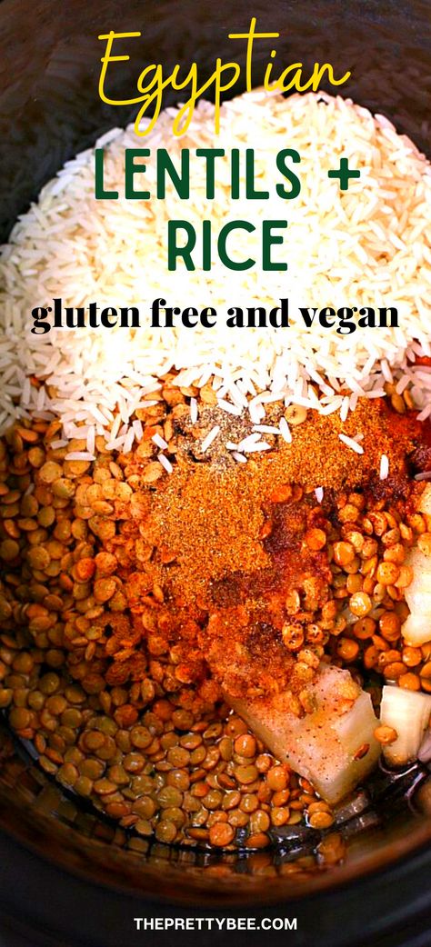 rice and lentils in a slow cooker Vegan Gluten Free Lentil Recipes, Low Fodmap Lentil Recipes, Lentils Rice Cooker, Lentil Beans And Rice, Protein Lentil Recipe, Rice And Beans Recipe Crockpot, Vegetarian Chicken And Rice, Lentils Recipe Crockpot, Crockpot Lentils And Rice