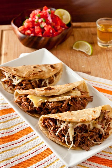 Brie and Brisket Quesadillas Brisket Tacos Crock Pot, Brisket Quesadillas, Brisket Tacos, Crock Pot Recipes, Ayam Goreng, Think Food, Crock Pot Cooking, Chicken Enchiladas, Barbecue Sauce