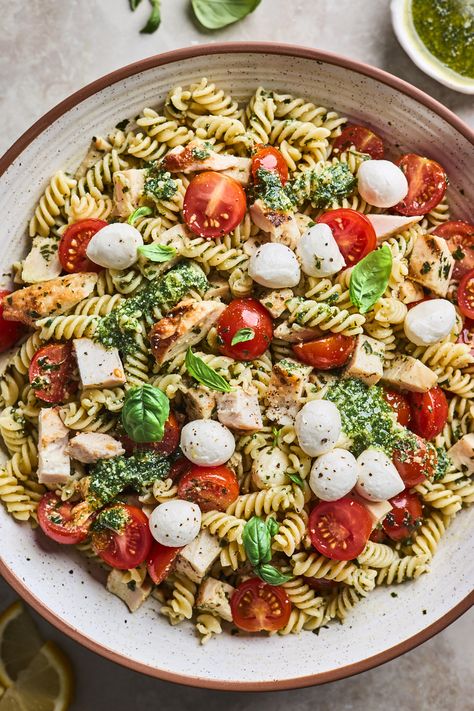 Grilled Chicken Pesto Pasta Salad | Olive & Mango Pesto Salad Recipes, Grilled Chicken Pesto, Grilled Chicken Pasta Salad, Chicken Pesto Pasta Salad, Indulgent Recipes, Grilled Chicken Pasta, Chicken Pesto Pasta, Salad Appetizer Cups, Pesto Salad