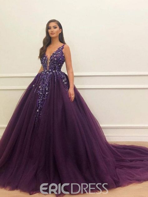 Purple Tulle Dress, Purple Ball Gown, Ball Gown Prom Dresses, Purple Gown, Gown Prom Dresses, Sparkle Prom Dress, Evening Wear Dresses, Formal Clothes, Prom Dresses 2020