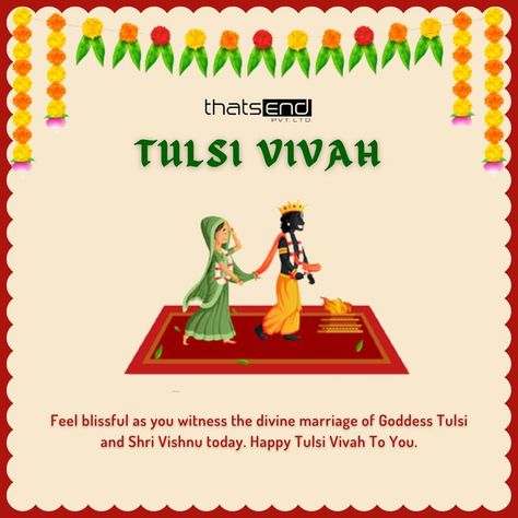 Feel blissful as you witness the divine marriage of Goddess Tulsi and Shri Vishnu today. Happy Tulsi Vivah To You. Happy Tulsi Vivah, Tulasi Vivah, Divine Marriage, Tulsi Vivah, Quotes Love, Lord Krishna, The Divine, Krishna, Photography Poses