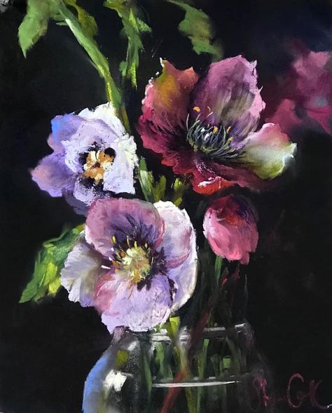 Hellebores pastel by stephie Clark Hellebore Flower Painting, Stephie Clark Pastel, Hellebore Flower, June Art, Pastels Art, Monet Inspired, Pan Pastels, Soft Pastel Art, Design Pattern Art