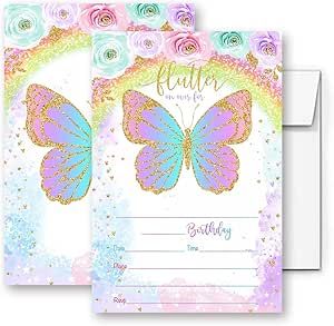 Butterfly Party Invitations, Butterfly Birthday Party Invitations, Gold Foil Invitations, Rainbow Party Favors, Butterfly Invitations, Butterfly Birthday Party, Gold Foil Invitation, Kids Rainbow, Butterfly Party