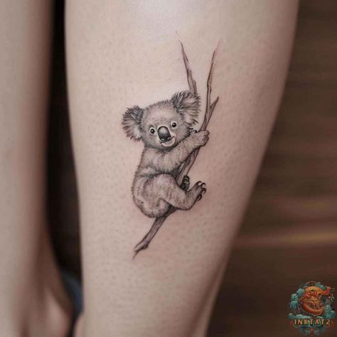 Koala-tly Adorable Ink: Exploring the Endearing World of Koala Tattoos: 104 Designs - inktat2.com Medium Animal Tattoos, Australian Animal Tattoo Sleeve, Koala Tattoo Design, Cute Koala Tattoo, Small Tattoos Animals, Koala Bear Tattoo, Koala Tattoo Ideas, Australian Tattoo Ideas, Australia Tattoo Ideas