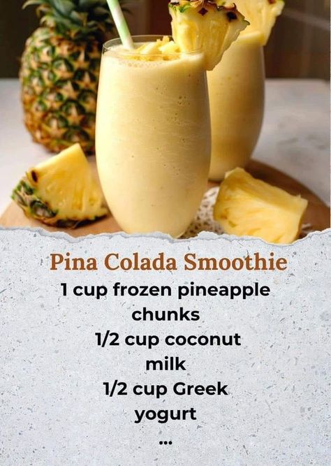 Martha Stewart Recipe | Pina Colada Smoothie  | Facebook Pins Colada Smoothie, Oatmeal Desserts, Pina Colada Smoothie Recipe, Healthy Meal Replacement, Oatmeal Dessert, Fat Burner Smoothie, Tropical Smoothie Cafe, Healthy Diet Smoothies, Smoothie Flavors