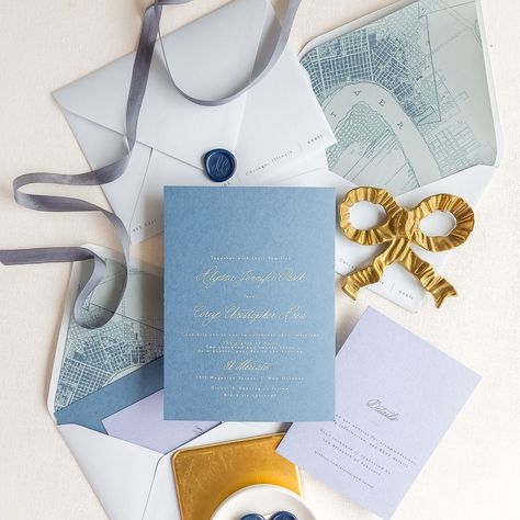 Bold blue details and gorgeous shades of blue cardstock make for the perfect invitation suite. Invitation Suite, Shades Of Blue, Card Stock, Wedding Invitations, Shades, On Instagram, Blue, Quick Saves, Instagram