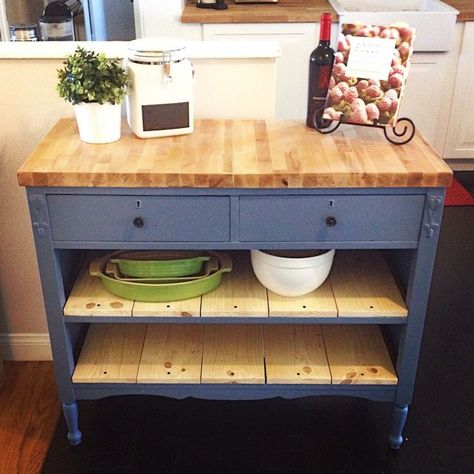 Kitchen Island Furniture, Freestanding Kitchen Island, Butcher Block Island Kitchen, Dresser Kitchen Island, Butcher Block Kitchen, Money Pit, Freestanding Kitchen, Budget Beauty, Diy Kitchen Island