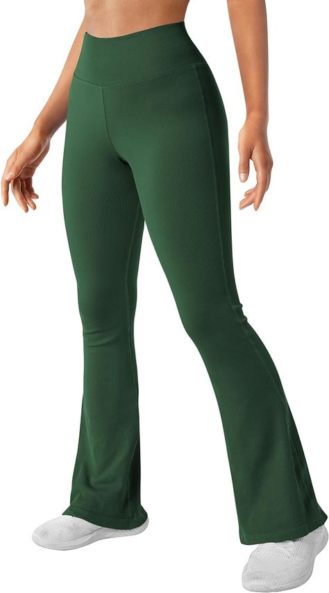 Amazon.com: SUUKSESS Women Ribbed Seamless Tummy Control Flare Leggings Bootcut High Waist Workout Yoga Pants 31'' (Green,S) : Clothing, Shoes & Jewelry Green Flared Leggings, Yoga Pants Flare, Green Yoga, Workout Yoga Pants, Ribbed Flares, Flare Jumpsuit, Flared Leggings, Buttery Soft Leggings, High Waist Yoga Pants