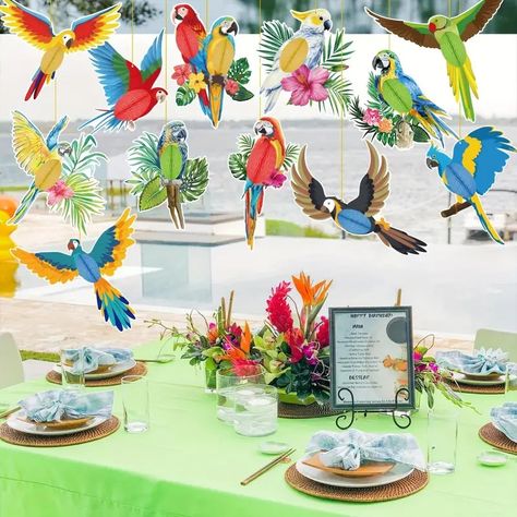 Tropical Hawaiian Party Decorations Hanging Honeycomb Parrot - Temu Rainforest Birds, Parrot Design, Aloha Party, Hawaiian Party Decorations, Tiki Bar Decor, Jungle Safari Party, Bird Party, Pool Birthday, Hawaii Aloha