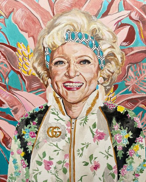 Heather Perry’s Instagram photo: “Rose in progress 🌹 #wip #artistsofinstagram #progress #drunkgirldesigns #bettywhite #goldengirls #gucci @bettymwhite #fashionartwork…” Floral Gowns, College House, Birthday Tags, Rose Frame, Betty White, Girls Wall Art, Floral Poster, Grand Art, Rose Art