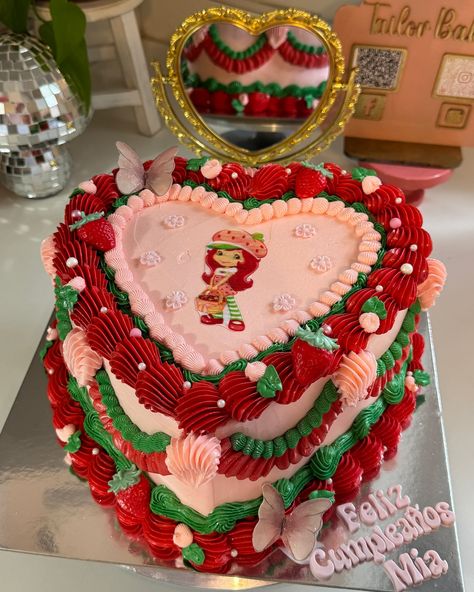 Strawberry Shortcake has been on my list for so long and I finally got to make one 🥹🍓 Obsessed with her!! It’s a yummy tres leches cake with fresh strawberries!! 🤤 #strawberryshortcake #vintage #vintageheartcake #tresleches #treslechescake #strawberry Strawberry Shortcake Cowgirl, Strawberry Shortcake Theme Cake Birthday Ideas, Strawberry’s And Cream, Pink Tres Leches Cake, Strawberry Shortcake Cake Aesthetic, Strawberry Shortcake Heart Cake, Adult Strawberry Shortcake Party, Strawberry Shortcake Pinata, Strawberry Shortcake Birthday Ideas