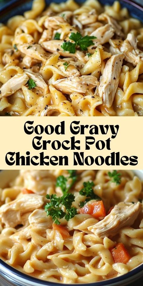 Warm up with this comforting Good Gravy Crock Pot Chicken Noodles recipe! 🥘🍜 Juicy chicken, rich homemade gravy, and tender noodles come together in this slow cooker delight. Perfect for busy days, it’s easy to make and packed with flavor your whole family will love. Serve with crusty bread for a hearty meal. Great for cozy nights and meal prepping. ✨🍂 #CrockPotRecipes #ChickenNoodles #ComfortFood #GoodGravy #SlowCookerMeals #FallRecipes #FamilyFavorites Crockpot Chicken Noodle Casserole Crock Pot, Crock Pot Noodles And Chicken, Slow Cooker Amish Chicken And Noodles, Chicken And Noodles For A Crowd, Crockpot Chicken Pot Pie With Noodles, Chicken Thigh And Noodle Recipes, Crock Pot Chicken And Gravy Slow Cooker, Comforting Chicken And Noodles Crock Pot, Creamy Chicken And Noodles Crockpot