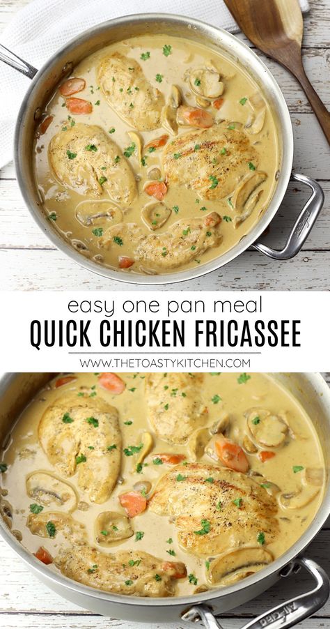 Chicken Frigazee, Chicken Fricasse Recipe With Dumplings, Chicken Mushroom Carrot Recipes, Chicken Fricasse Recipe Simple, Chicken Carrots Mushrooms, Chicken Frickazee Recipe, Chicken Friccasie, Fricase Chicken, Chicken Fricassee Recipe