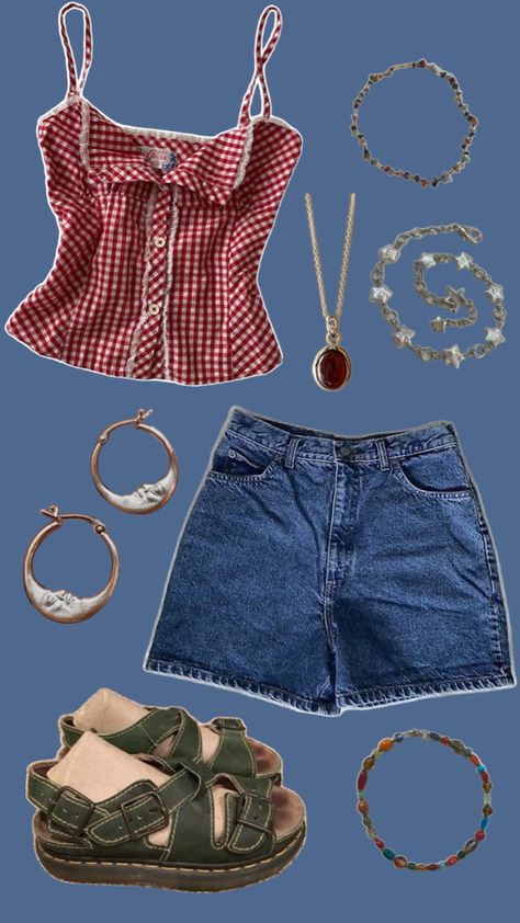 gingham red Gingham Outfit Aesthetic, Concert Fit Ideas, Gingham Outfit, Concert Fit, Big Little Reveal, Summer Lookbook, My Vibes, Red Gingham, Outfit Aesthetic