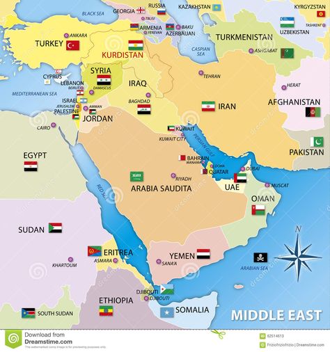 Middle East Map, Graphic Elaboration Stock Illustration - Image: 62514613 Flags Illustration, World Map Europe, Middle East Map, Middle East Countries, World Map Photo, Maps Aesthetic, Cartography Map, Bible Mapping, Arab States