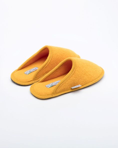 Description: The Le Clare women's Stella in yellow is the classic "hotel slipper" reimagined in luxurious yellow boiled wool. This quintessential slipper provides delicate comfort and has been handcrafted, only for the most discerning, the Stella will not disappoint. Featuring our premium Italian boiled wool fiber, the slipper gently conforms to your foot for cozy comfort. The natural elasticity of our wool bounces back to its original shape, giving the slipper lasting appeal with a customized f Pigeon Nest, Room Slippers, Yellow Slippers, Classic Hotel, Cute Slippers, Wool Slippers, Moccasins Slippers, Walk This Way, Boiled Wool