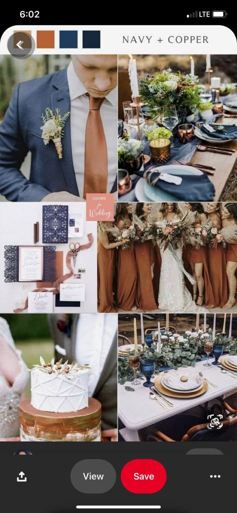 Dusty Blue And Navy Fall Wedding, Copper And Navy Wedding Decor, Storm Blue Wedding Color Palettes, Cinnamon And Blue Wedding, Wedding Color Dark Blue, Blue Terracotta Color Schemes Wedding, Navy Blue And Chocolate Brown Wedding, Navy Blue Suit Fall Wedding, Navy Dusty Blue And Rust Wedding