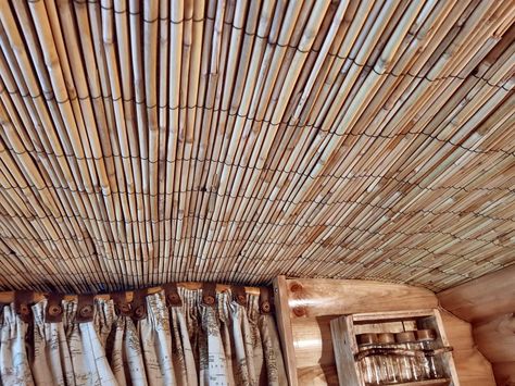 VW t4 rustic bamboo ceiling Caravan Ceiling Ideas, Campervan Ceiling Ideas, Van Ceiling Ideas, Campervan Ceiling, Van Insulation, Minivan Camper Conversion, Camper Interior Design, Bamboo Ceiling, Suv Camping