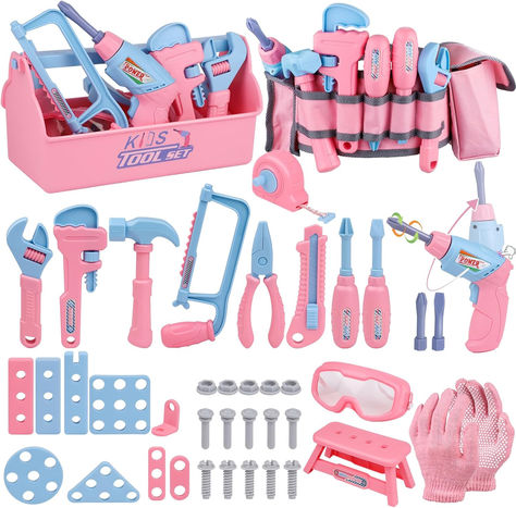 Kids Tool Set, 48PCS Toddler Tool Set with Electronic Toy Drill & Kids Tape Measure,Pretend Play Construction Toys Costume with Kids Tool Belt & Gloves#pretend play #toys Girly Toys, Kids Tool Belt, Baby Doll Furniture, Kids Play Toys, Toddler Girl Toys, Toddler Christmas Gifts, Toy Tools, Girls Toys, Toy House