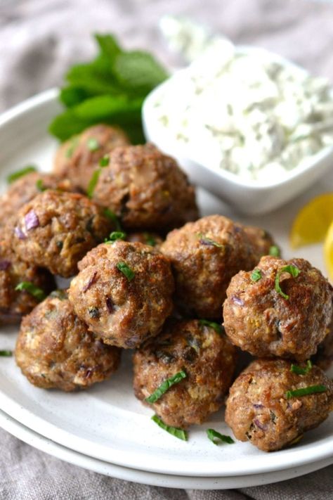 Greek Ground Lamb Recipes, Greek Lamb Meatballs, Asian Style Meatballs, Lamb Meatballs Greek, Ground Lamb Recipes, Greek Lamb, Greek Meatballs, Homemade Tzatziki, Lamb Meatballs