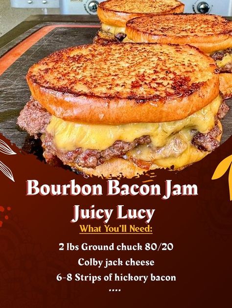 Quick Recipes Juicy Lucy Burger Recipe, Sliders Pizza, Jam Burger, Bourbon Bacon Jam, Seasoning Salt Recipe, Bacon Jam Burger, Hang Sweaters, Juicy Lucy Burger, Bourbon Bacon