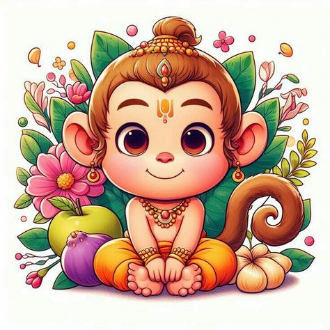 Cute Hanuman Ji Drawing, Hanuman Art Artworks, Cute Hanuman Drawing, Bal Hanuman Drawing, Cute Hanuman Ji, Cute Hanuman, Ganesha Art Illustration, Bal Hanuman, Whimsical Art Journal