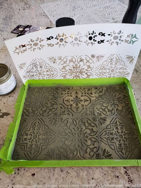 Something To Paint, Fairy Stencil, End Table Makeover, Using Stencils, American Honey, Dixie Belle Paint Company, Black Tray, Small Wooden Boxes, Stencil Projects