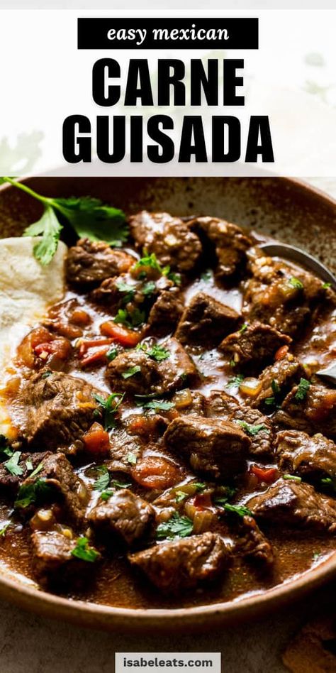 Carne Guisada is a Mexican beef stew featuring tender beef smothered in a luscious tomato-based gravy. An easy, hearty, and comforting meal! Instant Pot Carne Guisada, Carne Asada Soup, Spanish Beef Stew, Carne Guisada Recipe, Guisada Recipe, Mexican Beef Stew, Isabel Eats, Mexican Stew, Southwest Recipes